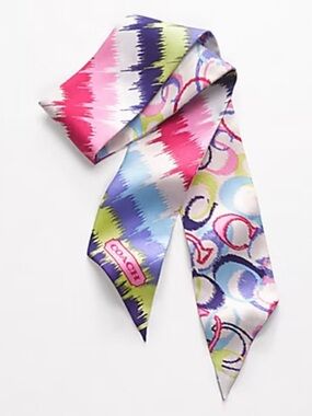 Coach “Hard To Find” Poppy Reversible Multicolor Ikat Print Silk SkinnyScarf NCO